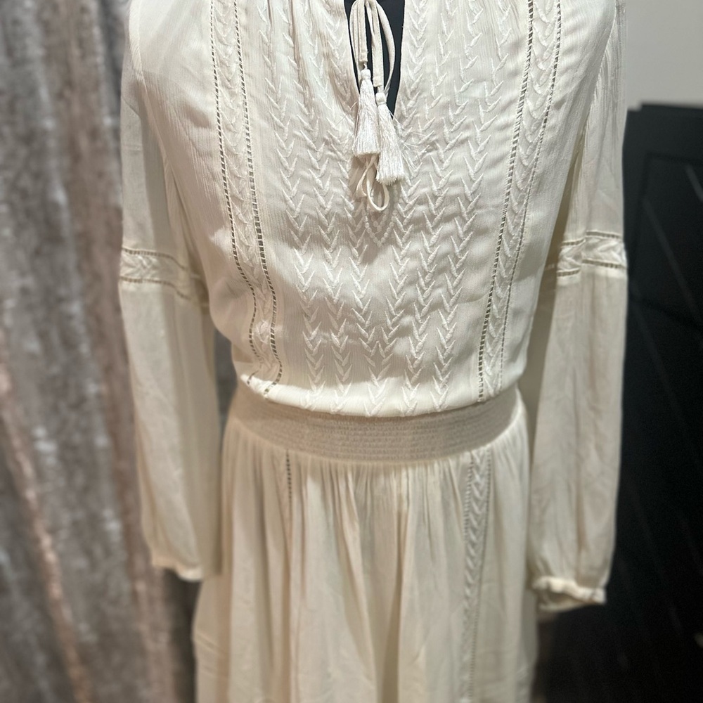 SILK Banana Republic Cream Midi Dress with Pleated Tie Front